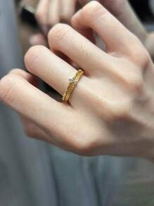 GAGAFEEL 1 pieza Anillo de plata de ley S925 Anillo para el dedo medio exquisito de doble capa Anillos de zirconia vintage Joyería regalo para mujeres
