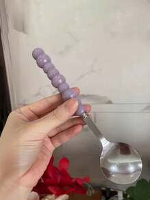 2/3 Pcs Colorful Pearl Stainless Steel Spoons With Plastic Handles, Cute Soup/Dessert Spoons, Girls Style Home Utensils,School Supplies