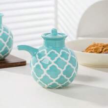 Bottiglia per olio in ceramica da 400ml, stile americano, bottiglia per olio con stampa azzurra, bottiglia per salsa di peperoncino, salsa di soia, aceto, barattolo per condimenti da cucina, teiera per decorazione della sala da pranzo e del tavolo