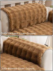1pc Faux Fur Thickened Sofa Cover, Simple Style Pet Friendly Anti-Dirty Anti-Scratch, Non-Slip Back, Machine Washable, Soft & Comfortable, Suitable For 1/2/3/4 Seater Sofa, Armrest & Backrest Cover, Sofa Protection - Khaki - View 8