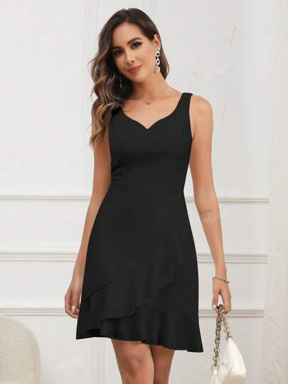 Missufe Robe de cocktail blanche en forme de cœur pour femme, robe de soirée mini, robe portefeuille, robe de soirée élégante sans manches et courte, robe de demoiselle d'honneur de mariage