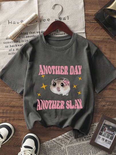 1pc Cute Graphic Print Short Sleeve Tee For Tween Girls, Comfortable Top For Young Students