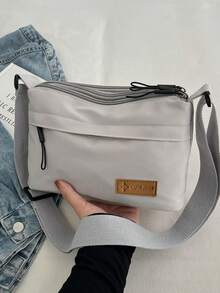 [1 Waterproof Sling Bag] 1 Piece VMI Casual Nylon Sling Bag For Men And Women, Adjustable Shoulder Strap, Waterproof Zipper One Shoulder Crossbody Bag With Multiple Pockets, Solid Color, Polyester Lining, Suitable For Shopping, Wallet, College, Young Women, University Students, Beginners, White-Collar. Very Suitable For Office, University, Work, Business, Commuting, Outdoor Activities, Travel And Hiking. - Grey - View 8