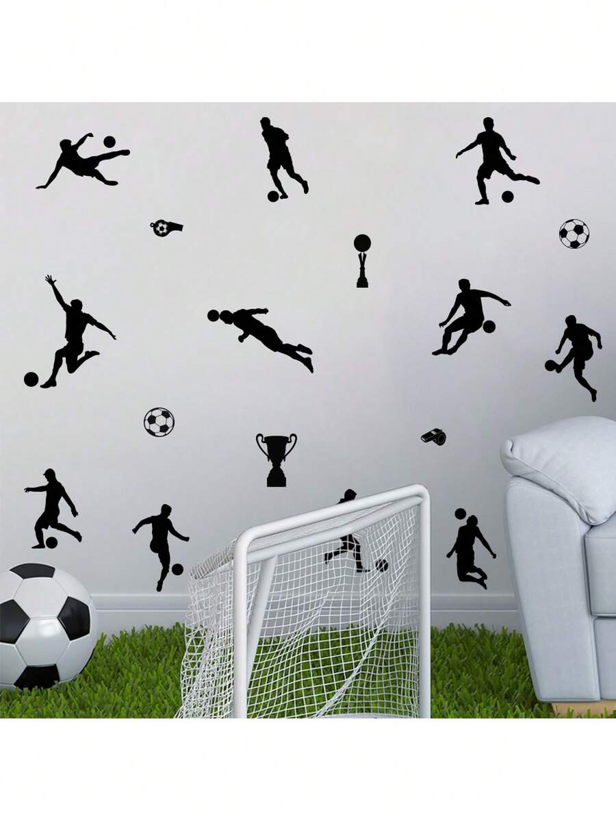 Adorable Basketball & Soccer Player Silhouette Wall Decals | Kids Room Decor | Removable, Easy Peel And Stick | Educational Sports-Themed Nursery Art - Multicolor - View 1