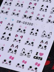 2 hojas de pegatinas de arte de uñas de gato súper lindas, patrón de gato rosa y negro, accesorios de decoración de uñas autoadhesivos, adecuados para mujeres y niñas diseño de uñas DIY - Multicolor - Ver 9