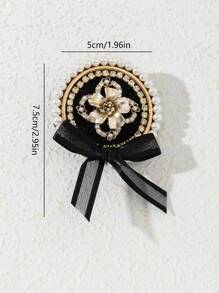 1pc Elegant Style Palace Design Rhinestone Decor Retro College Badge Metallic Flower Brooch, Luxury Jewelry Brooch For Women, Suitable For Date/Daily Wear