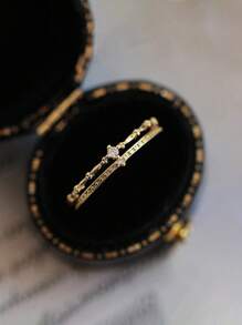 GAGAFEEL 1 pieza Anillo de plata de ley S925 Anillo para el dedo medio exquisito de doble capa Anillos de zirconia vintage Joyería regalo para mujeres