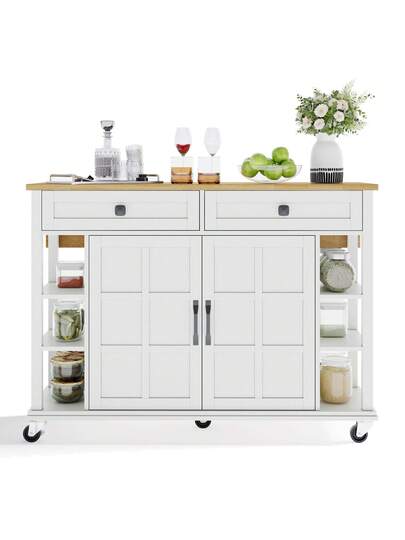 Sairedel Multifunctional Kitchen Trolley Folding Worktop, 120*65 Cm Exp able, Drawers, Spacious Storage, On Wheels Stylish Serving The Kitchen, Dining Room Living view 7