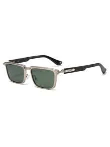 1 Pair Unisex Metal Zinc Alloy Retro Solid Color Casual Rectangular Sports Fishing Decorative Fashionable Glasses, Suitable For Daily Use