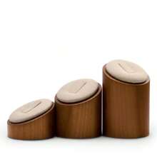 Oirlv 3 PiecesSolid Wood Bevel Ring Display Stand Retro Ring Display Stand Window Display Props Microfiber Ring Holder