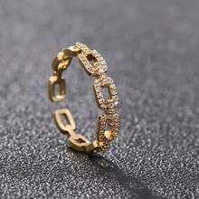 Adjustable Fashion Simple Ring Design For Women, Creative Hollow Splicing Synthetic Zirconia Stone Jewelry Gift For Party, Memorial Occasion
