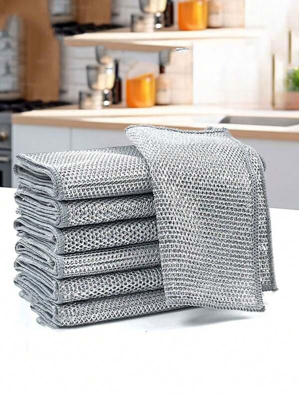 1pc/4pcs/6pcs/8pcs/12pcs/30pcs/50pcs Steel Wire Scouring Pads, Non-Stick Oil Kitchen Sponge Cloth, Random Color Edging