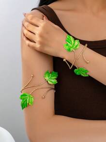 1 Set glänzender Blumenarmreif & offener Armreif, rot & grün, minimalistisches Premium-Qualität Design, Mode & vielseitig, geeignet für Frauen im Alltag, auf Partys, im Urlaub, zur Hochzeit