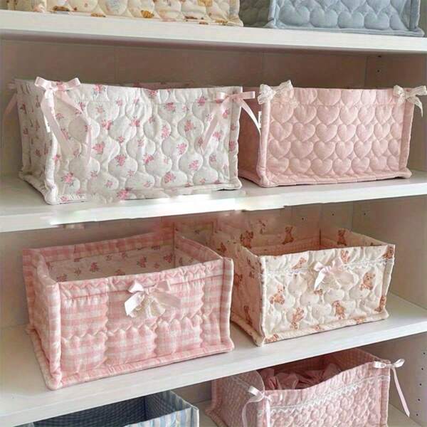 1pc New Handmade Square Cute Ins Style Desktop Storage Box, Adorable Household Snack Container, Underwear Storage Box, Item Organizer, Toy Storage Box