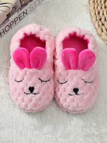 A New Pair Of Children's Cartoon Rabbit Warm Slippers For Autumn And Winter Home Plush Slippers - Pink - View 4