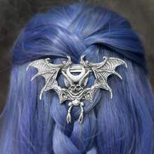 XJYHDY 1 pieza Pasador de pelo estilo retro punk, pasador de pelo vikingo con murciélago, accesorio de pelo gótico espiritual para mujer, joyería para mujer