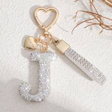 1pc White Soft Pottery Letter Rhinestone Keychain Cute Personalized Bag Charm, Car Key Chain Love Decor, Gift For Mom, Friend, Valentine's Day Backpack For School Car Accessories Goth Y2k