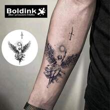 [神圣图腾] Boldink 黑暗天使临时纹身 - 包含太阳圣剑元素，哥特风格，持续长达 14 天 - 黑色 - 查看 2