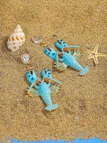 1 Pair Cute Enamel Inlaid Rhinestone Lobster Earrings, Fashionable Lobster Earrings With Ocean Elements Style, Suitable For Women To Wear For Holiday, Beach And Daily Occasions