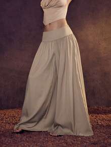 Glamine Vintage Low Waist Wide Leg Culottes, Relaxed Fit Slimming Loose Pants For Women - Khaki - View 6
