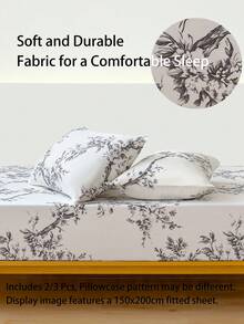 2/3 件套柔软床上用品套装 - 花卉图案床单套装，包含 1/2 个枕套和 1 个床垫保护套（30 厘米/12 英寸深），现代风格床垫罩或床垫垫，适用于所有床型，包括单人床、双人床、大号床、特大号床、单人床和双人床。