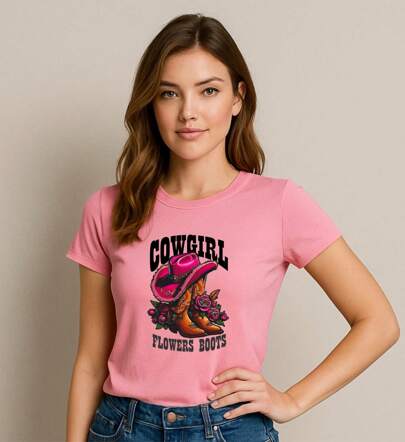 Blusa Tshirt Feminina Estampa Rodeio Estilo Texas Manga Curta