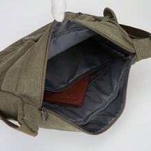 LEBULLBRO Large Capacity Dark Brown Canvas Shoulder Bag - Spacious Multi-Compartment Design, Adjustable Comfortable Strap, Stylish Messenger Bag For College Students And Travelers - Durable, Versatile, Easy To Clean, And Perfect For Daily Commute - Army Green - View 5