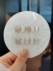 10入組裸色反光閃爍貓眼手工製作假指甲-短型橢圓形假指甲，適合日常穿着、派對假指甲補給品 - 彩色 - 查看 6