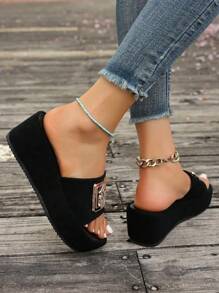 Sandalias de dedo para mujer, use al aire libre en verano con tacón alto, moño, suela gruesa, antideslizantes y minimalistas