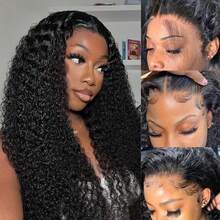 42 Inch Jerry Curly Human Hair Wig 200% Density Brazilian Kinky Curly Lace Front Wig HD Transparent Lace Wig Unprocessed Virgin Human Hair Wigs For Women Curly Human Hair Wig Full And Thick - Natural Black - 查看 2