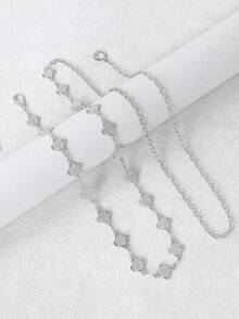 1 件时尚简约四叶草水钻合金腰链女士连衣裙配饰 - 銀色 - 查看 5