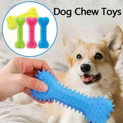1/3pcs Pet Bone Shaped Dog Chew Toys, Teeth Cleaning Chew Toys, Dog Rubber Toothbrush Stick Chew Toys, For Training And Entertainment