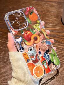 1pc Fruit Drink Pattern Transparent TPU Full Body Anti-Fall Anti-Fingerprint Phone Case Compatible With IPhone Waterproof Shockproof Scratch Resistant - Multicolor - View 2