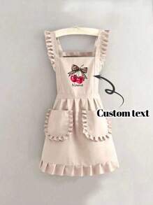 1 szt. Dostosowany nadrukowany stylowy koreański fartuch, wodoodporny i odporny na plamy, fartuch ze śliczną koronkową spódnicą, nowoczesny poliestrowy fartuch odporny na olej, czarny fartuch kuchenny, czarny fartuch odporny na plamy, fartuch bez rękawów, do domu, kuchni