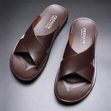 Men's Cross-Strap Sandals, Minimalist Fashion, Non-Slip & Wear-Resistant, Versatile Slippers For Home & Outdoor Casual Wear - 棕色 - 查看 6