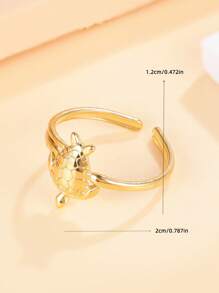 1pc Bohemian Ocean Series Sea Turtle Openable Stainless Steel Ring, Casual Beach Resort Style Animal Ring, 18K Gold Plated No Fading Ring For Women, Holiday Wear