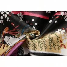 DandyChic Women's Long Floral Satin Robes Imitation Silk Sleepwear Bridal Dressing Gown For Bridesmaid Nightgownhalloween - 櫻花黑 - 查看 4