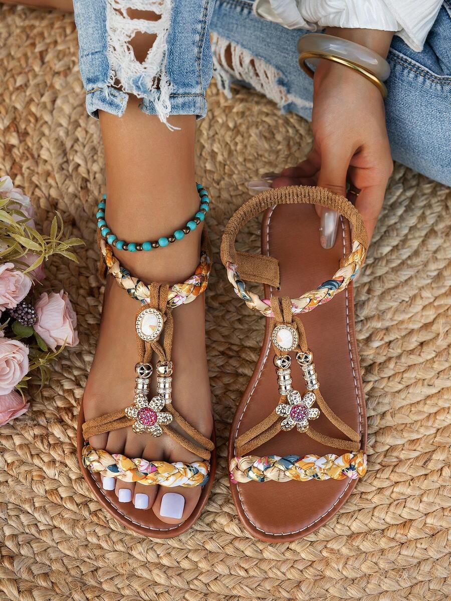 女士时尚波西米亚风格平底凉鞋，休闲百搭，适合正装、派对、户外、沙滩