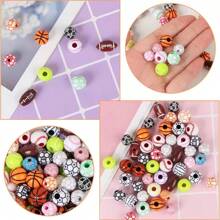 1 Box Sports Ball Beads For DIY Jewelry Making, Acrylic Tiny Baseball Basketball Soccer Football Volleyball Beads For Bracelets Keychains Necklaces Crafting, Sports Beads