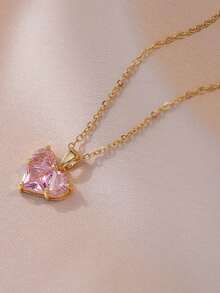 Pink Rhinestone Heart Pendant Necklace, Unlocks The "Sweet And Cool Vibe", Stunning Look - Heart Of Mary - View 5