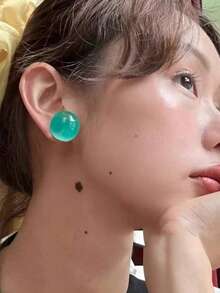 1 对优雅简约时尚设计果冻圆形树脂耳钉，适合女士，适合派对、音乐节或全年休闲穿着