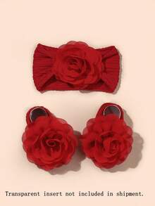 1pc Baby Floral Decor Fabric Hair Band & 1pair Socks Love Valentine - Red - View 5
