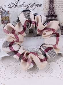 1pc Oversized Plaid Hair Scrunchie, Cute Pig Design Colorful Printed Fabric Hair Tie, Unique Ponytail Holder, Classic Hair Accessory Makeup Home Gym Woman Accessories Head Accessories Elastic Band Beauty Home Hair Accessories - Multicolor - View 4
