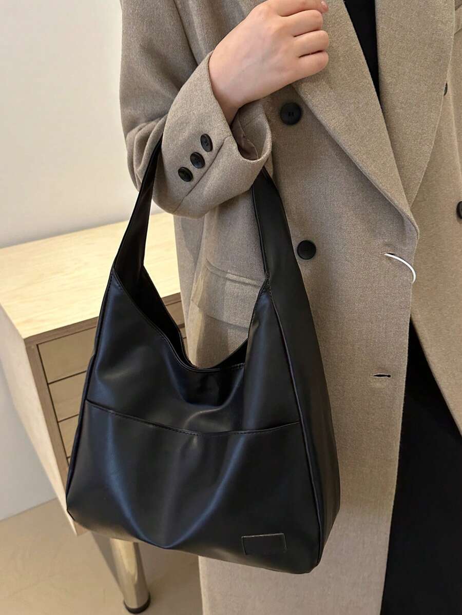 新款女款大容量單肩包 手提包 托特包 PU材質 - 黑色 - 查看 1