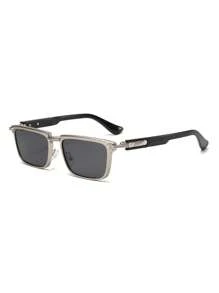 1 Pair Unisex Metal Zinc Alloy Retro Solid Color Casual Rectangular Sports Fishing Decorative Fashionable Glasses, Suitable For Daily Use