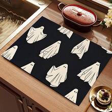 1pc Halloween Ghost & Pumpkin Printed Absorbent Draining Mat, Silicone Coffee Machine Coaster, Soft Rubber Drainage Pad, Super Absorbent Wear-Resistant Dish Drying Mat, For Countertop, Restaurant, Kitchen, Patio Dining Table, Home Decor - Printed - View 2