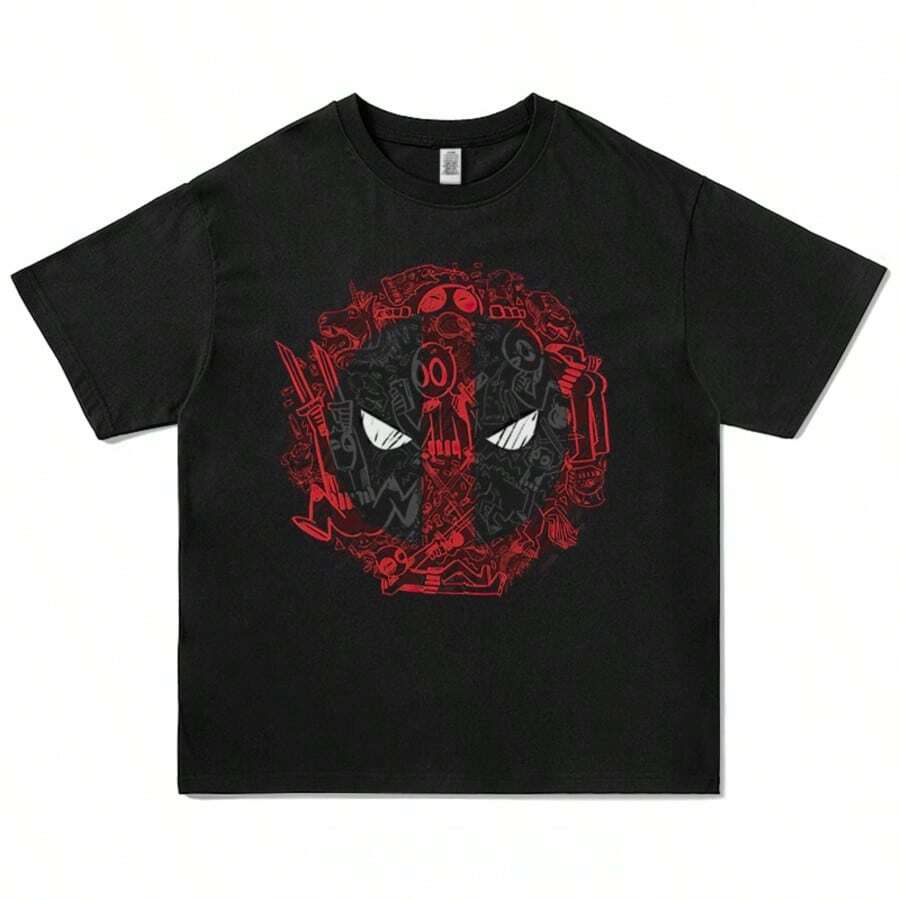 Deadpool Wolverine 3 Cotton Men Women T-Shirt Anime Movie Short Sleeve Cute Harajuku Tee Stylish Tops Print Fashion Unisex Tops - Black - View 1