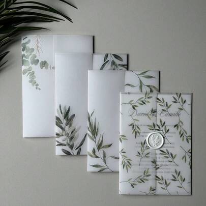 20pcs Eucalyptus Green Color Vellum Wrap Suitable For A 5 X 7 Wedding Invitation,Diy Invitation,Vellum Jacket,Vellum Cover For The Invitation