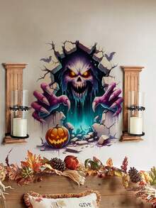 1 件万圣节搞笑骷髅和花朵墙贴，恐怖骷髅浪漫背景墙装饰可移除海报，适用于卧室、客厅、走廊、入口、厨房、浴室、节日家居装饰万圣节装饰秋季装饰房间装饰秋季装饰