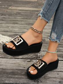 Sandalias de dedo para mujer, use al aire libre en verano con tacón alto, moño, suela gruesa, antideslizantes y minimalistas